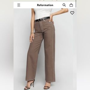 Reformation High Rise Wide Leg Jeans in the color cacao